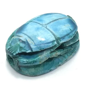 Vintage Egyptian Design Blue Carved Scarab Bead *3 - Picture 1 of 12