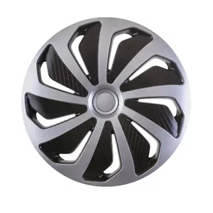 Wheel Trims 14" Hub Caps Wind SB Plastic Covers Set of 4 Silver Black Fit R14 - Picture 1 of 2