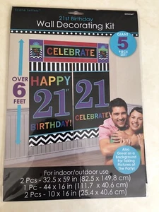 21st Birthday Party Celebration Scene Wall Decorating Kit 165cm 82.5cm - Picture 1 of 2