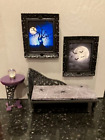 Miniature 1:12 web chaise lounge w/pad & spider end table for haunted house.