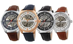 Men's August Steiner AS8264 Skeleton Automatic Movement Leather Strap Watch - Picture 1 of 9