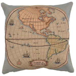 Throw Pillow Cover - Map of the Americas - French Tapestry Cushion 14x14 in New - Picture 1 of 5