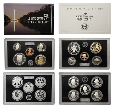 US Mint 2020 S Silver Proof Set with Box & COA WITHOUT REVERSE PROOF NICKEL Cover