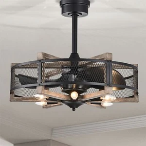 Wulf 24 Inch Imitation Wood Grain Cage Fandelier - Picture 1 of 15