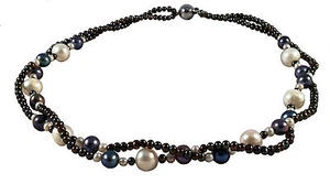Collana di perle coltivate d'acqua dolce, collana di perle, perle, catena, due file, pavone patato - Foto 1 di 1