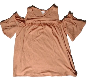 Lauren Conrad Open Shoulder Blouse Pullover XL Thin Orange Ruffled - Picture 1 of 17