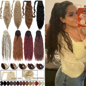 Kinky Curly Ponytail Deep Wavy Pony Tail Clip In Hair Piece Extensions as Human - Picture 1 of 35