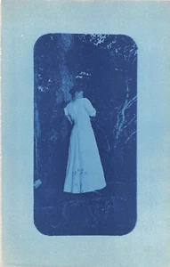 c.1908 RPPC Frau lehnt an Baum Merritt FL Cyanotypie - Bild 1 von 2