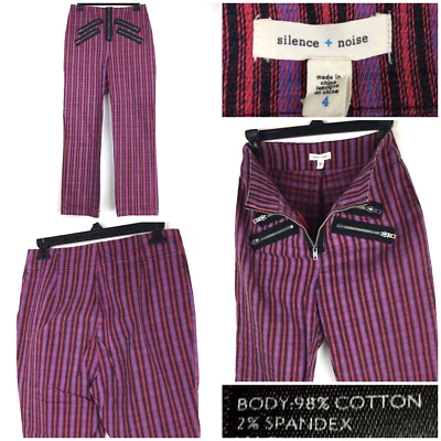 Silence Noise Womens 4 (34 in Waist) Purple Striped Malorie High-Rise Zip Pants - Image 1 of 4