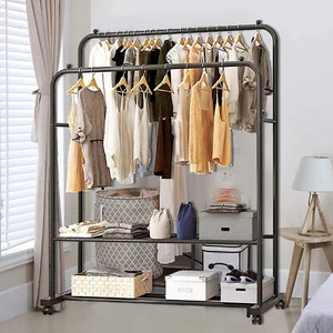 Heavy Duty Clothes Rack Industrial Pipe Garment Rack Rolling Storage Cart Rails - Picture 1 of 12