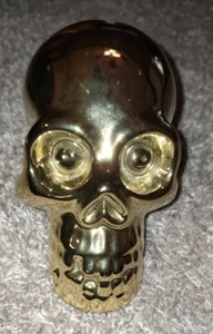 DECORATIVE METALLIC GOLD PLATED CERAMIC SKULL COIN BANK - 5" TALL  - Picture 1 of 10