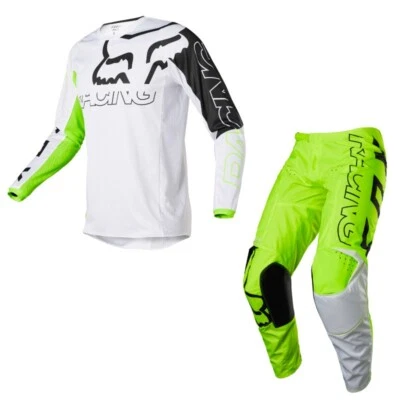 Completo Enduro Cross Fox 180 Rotation Amarillo Fluo Blanco Pantalones 28US S - Imagen 1 de 2
