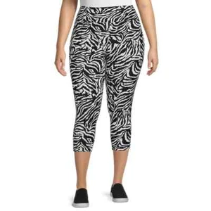 Terra & Sky Women's Plus Sueded Capri Leggings 2X (20-22W) Zebra Print - Picture 1 of 2