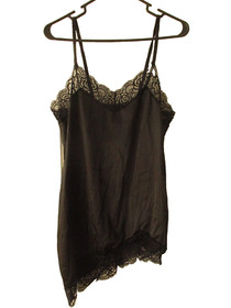 satin black lace lingerie slip womans XL high low leg vintage