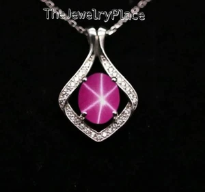 Pink Lindy Star Women  Pendant  925 Sterling Silver Ruby Star Sapphire Necklace - Picture 1 of 3
