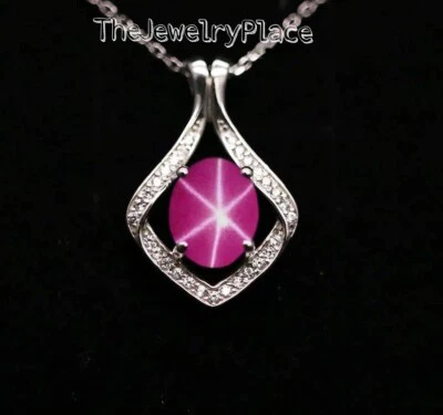 Pink Lindy Star Women  Pendant  925 Sterling Silver Ruby Star Sapphire Necklace - Image 1 of 3