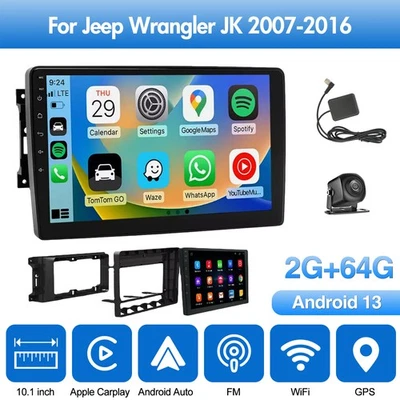 Car Stereo Radio For Jeep Wrangler 3 JK 2007-2017 Android Apple Carplay GPS WIFI Foto 1 de 4