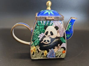Vintage Kelvin Chen Miniatur Emaille Panda Teekanne Klappdeckel - Bild 1 von 5