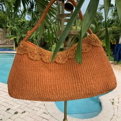 Vintage Palm Straw Handbag Orange - Image 1 of 4
