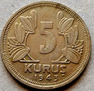 Turkey coin 5 Kurus Kurus 1943 Istanbul condition! - Picture 1 of 2