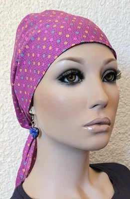 Stoff Haube Mütze Kopfbedeckung blau weiß Chemo Alopezie OP Tuch Bandana Stella - Bild 1 von 4