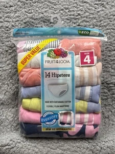 Fruit of The loom Girls' 14pk 'Hearts and Stripes' Hipster - Size 4 - Picture 1 of 3
