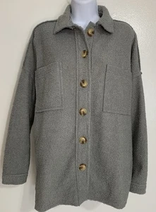 Chaqueta Abrigo BKE Mujer Gris Sherpa Polar Talla XS Manga Larga Botón - Imagen 1 de 13