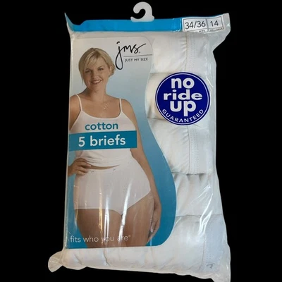 Vtg Just My Size COTTON Briefs Panties  Sz 14 WHITE  Pack of 5 New 34-36 HIPS - Image 1 of 4