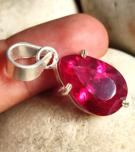 Colgante de plata maciza 925 corte pera rubí rojo natural A+ 28,40 quilates piedras preciosas sueltas - Imagen 1 de 13