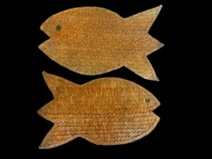 Hand Woven Rattan Fish Shape Placemat in Natural Basket Weave Coastal Theme - Picture 1 of 5