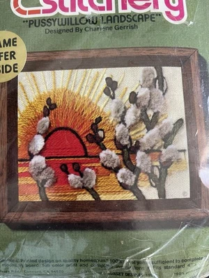 Kit de bordado Jiffy Stitchery Crewel "Pussywillow Paisaje MCM Sunset Designs Foto 1 de 4