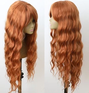 Cosplay Wig With Fringe Long Wavy Women Synthetic Hair Ginger Orange Halloween - Picture 1 of 8