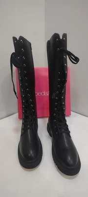 Botas para mujer sobre la pantorrilla negras/cordones con cremallera talla 8 nuevas en caja Shoedazzle Foto 1 de 4