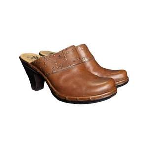 Sofft Laurel Studded Mule Clogs Leather Brown Womens 9.5 Heeled Slip On Chunky - Picture 1 of 8