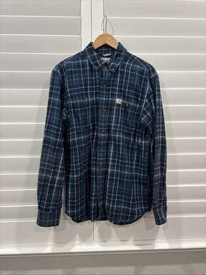 Camisa de franela Carhartt para hombre abotonada azul a cuadros relajado ajuste Trumbull 102824 Foto 1 de 4