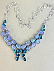 STUNNING  Handmade Triplet Fire Opal Blue Topaz 925 Silver Necklace 19 Inches - Picture 1 of 8
