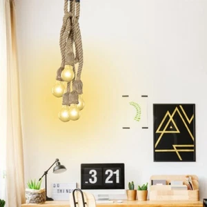 Retro Industrial Style 5 Head LED Ceiling Chandelier Natural Hemp Rope Lighting - Picture 1 of 8
