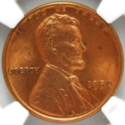 1950 (P) Lincoln Wheat Penny NGC MS-66 RD - Image 1 of 4