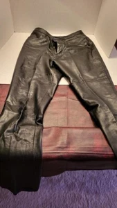 Newport News Leather Pants Womens Size 10 Black Straight Leg Fully Lined - Picture 1 of 4
