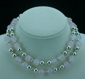 Tiffany & Co. Rose/Rosa Quarz und Silber Runde Perlenkette Länge 30 Zoll - Bild 1 von 4