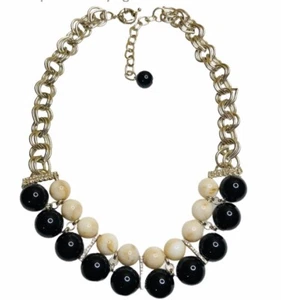 Collana Vintage Empório Armani Nero e Avorio Strass Strass Metallo Argento - Foto 1 di 9
