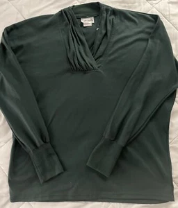 Weekender Long Sleeve Ladies Large Green Knit V-neck Pullover Casual Top - Picture 1 of 12