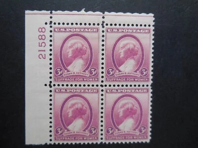 #784 3c Susan B Anthony Plate Block #21588 UL MVLH OG VF "Includes New Mount" - Image 1 of 2