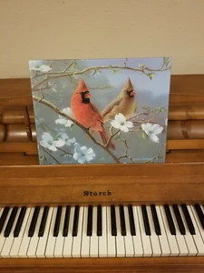 JAMES HAUTMAN Glass Cutting Board Cardinals Birds - Picture 1 of 6