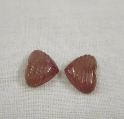 Tourmaline Heart Shape Beautiful Carving 2 Pcs 1 Pair 6.30 Cts. Natural Gemstone - Image 1 of 4