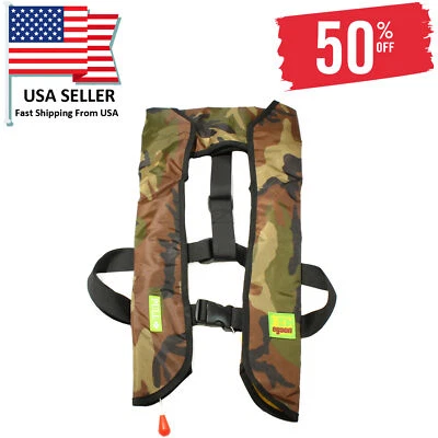 A+++ Adult Inflatable Life Jacket Vest Lifesaving PFD C02 Cartridge - Green Camo - Image 1 of 4