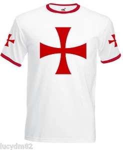 T-SHIRT UOMO cavalieri TEMPLARI medioevo CROCE LOGO maglietta fronte e maniche - Picture 1 of 6