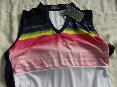NUEVO CON ETIQUETAS Callaway Mujer Top de Golf Sin Mangas, Mujer L, Colores, Rayas, $78 Cuello en V Foto 1 de 4