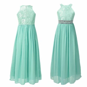 Kids Flower Girl Dresses Halter Lace Floral Chiffon Dress Bridesmaid Gowns - Picture 1 of 64