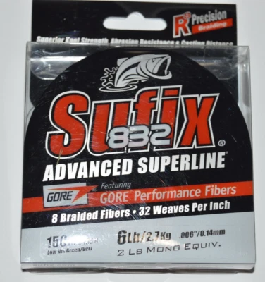Sufix 832 línea de pesca trenza 6 lb 150 yd carrete lo-vis verde 660-006 g superline Foto 1 de 4
